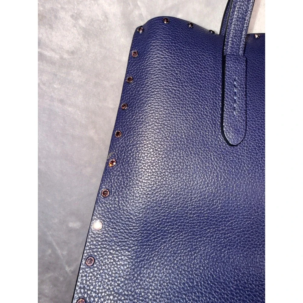 Coach Charlie Carryall Blue Pebbled Leather Studded Tote Bag